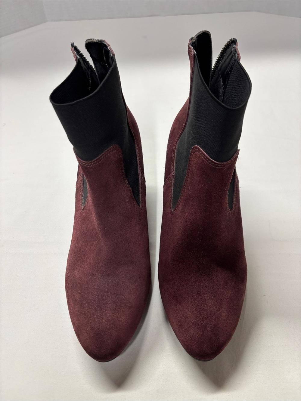 Skechers Burgundy Suede Chelsea Ankle Booties with Black Elastic